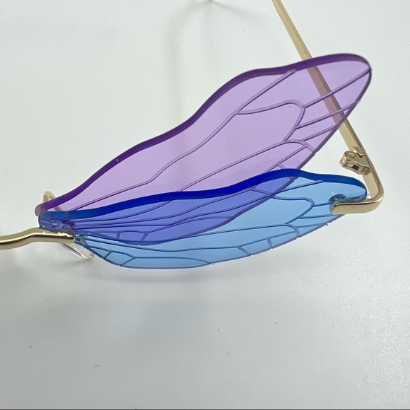 Blue Purple Butterfly Etched Wings Rimless Y2K Pastel Lenses Colored Glasses - Picture 5 of 15